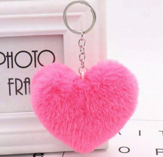 Llavero Corazón Pelo Rosa