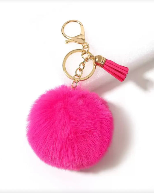 Llavero Bola Pelo Rosa Fucsia.