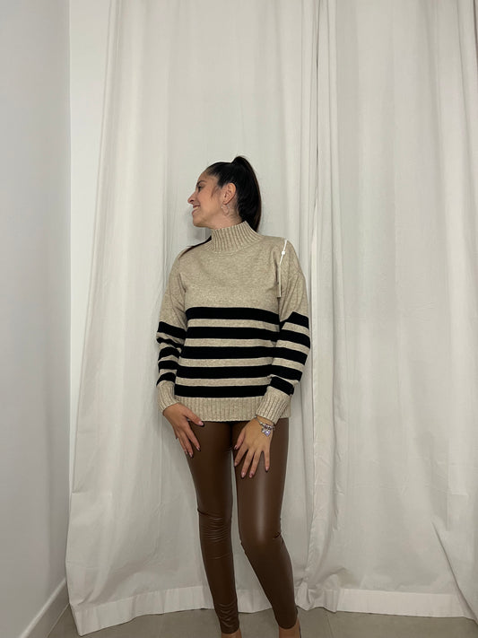 Jersey rallado Beige y Negro